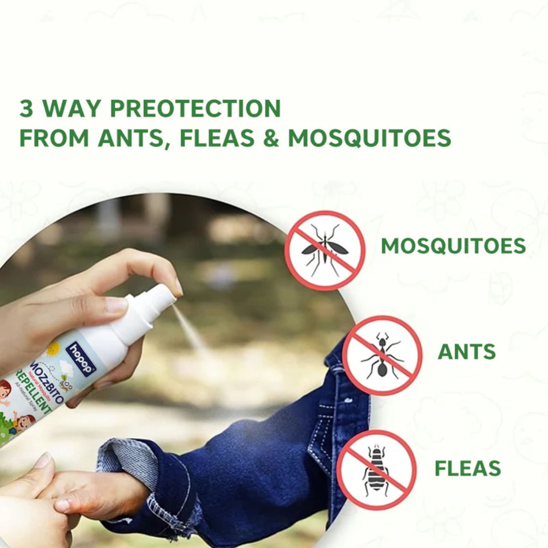 Hopop MOZZBiTO Natural Mosquito Repellent Spray for Babies & Family | DEET-Free, Plant-Based Protection from Mosquitoes, Ants & Fleas