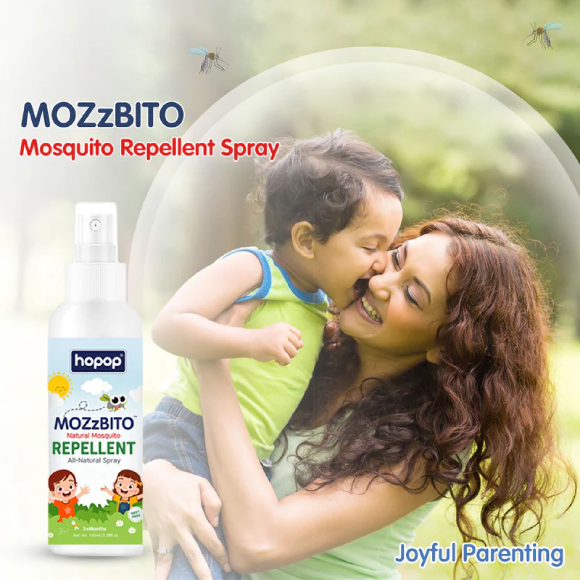 Hopop MOZZBiTO Natural Mosquito Repellent Spray for Babies & Family | DEET-Free, Plant-Based Protection from Mosquitoes, Ants & Fleas