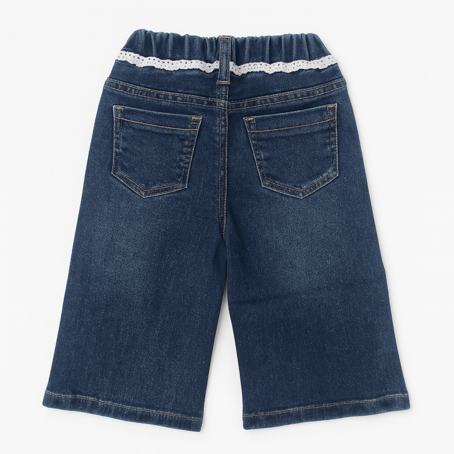 Smile Baby Girls Blue Denim Jeans with Cute Kitty Print & Lace Waistband (1–5 Years)