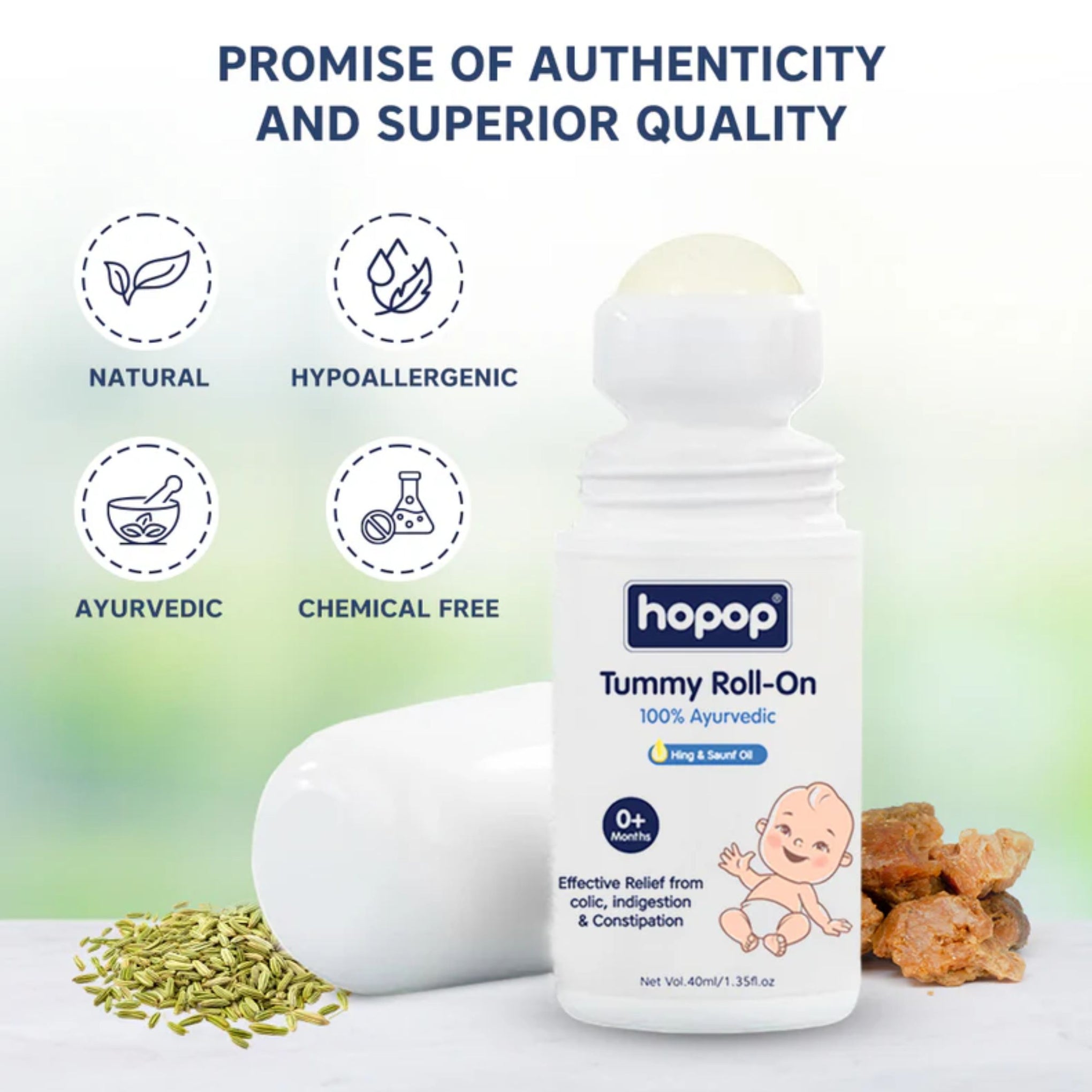 Hopop Tummy Roll-On for Babies | 100% Ayurvedic Relief from Colic, Gas & Indigestion | Hing & Saunf Oil | 0+ Months