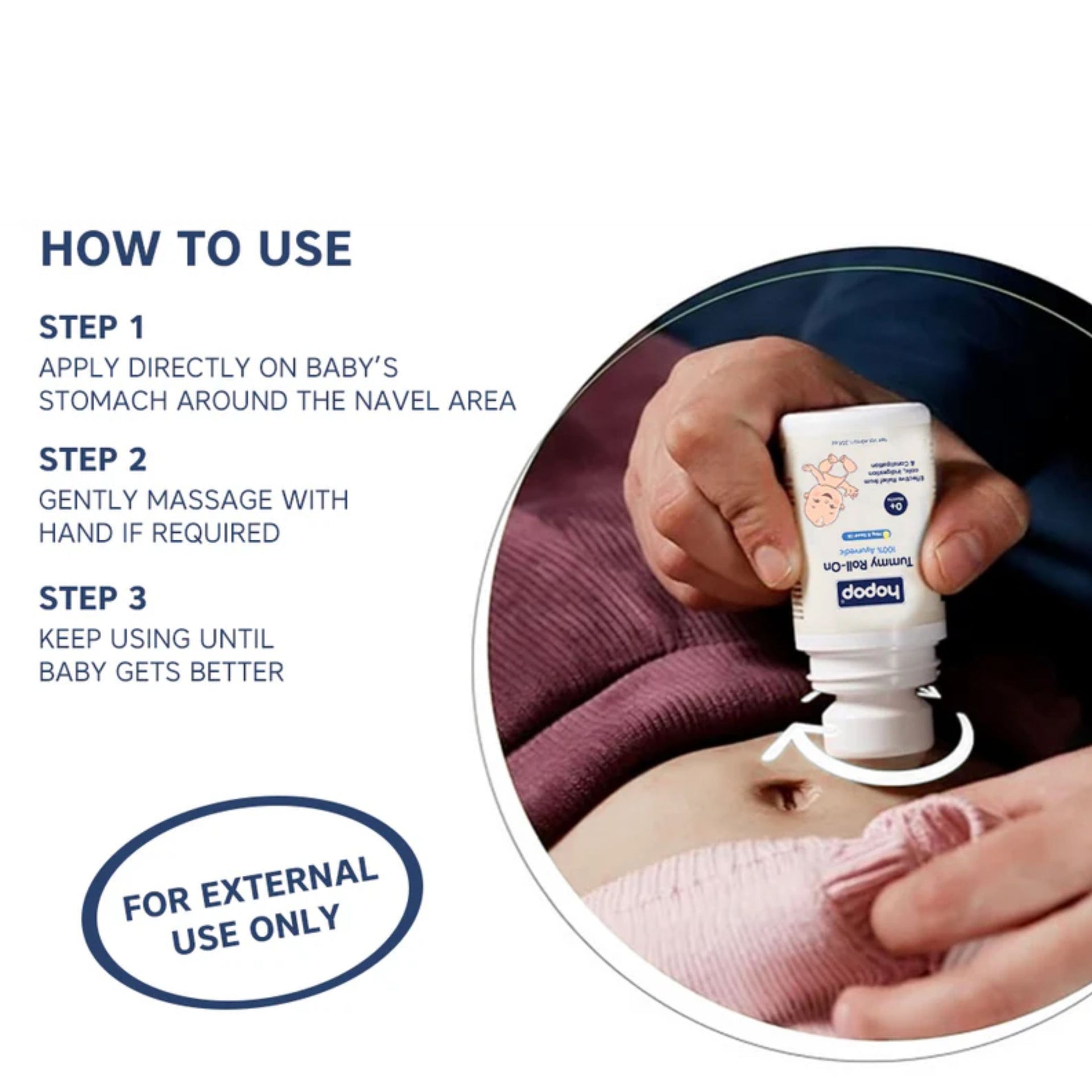 Hopop Tummy Roll-On for Babies | 100% Ayurvedic Relief from Colic, Gas & Indigestion | Hing & Saunf Oil | 0+ Months