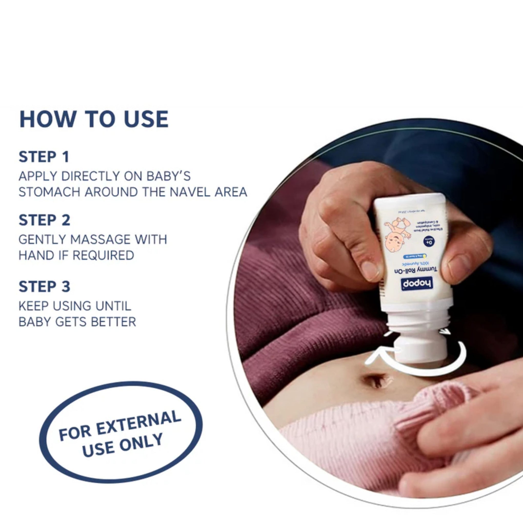 Hopop Tummy Roll-On for Babies | 100% Ayurvedic Relief from Colic, Gas & Indigestion | Hing & Saunf Oil | 0+ Months