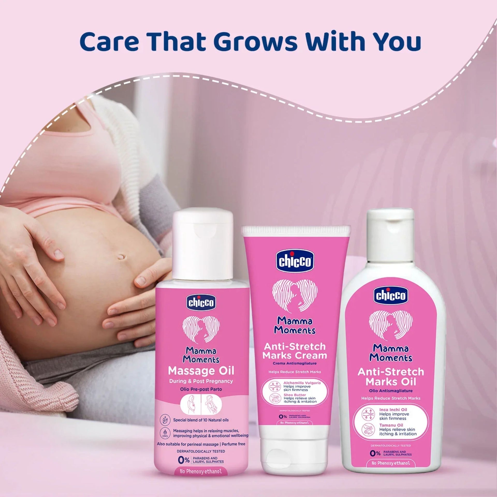 Chicco Mamma Moments Massage Oil During & Post Pregnancy – Special Blend of 10 Natural Oils for Relaxation & Skin Elasticity, Perfume Free