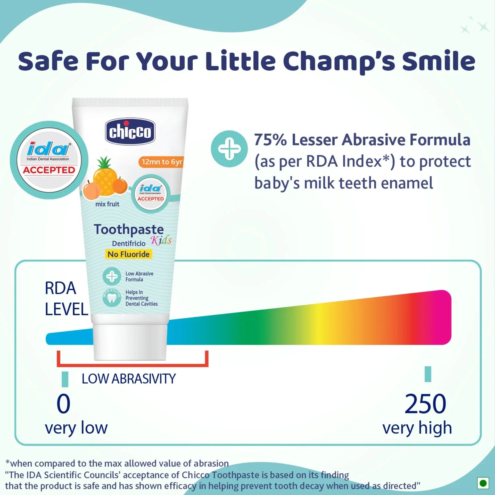 Chicco Kids Toothpaste Mix Fruit (12 Months–6 Years) | No Fluoride, Low Abrasive Formula, With Xylitol