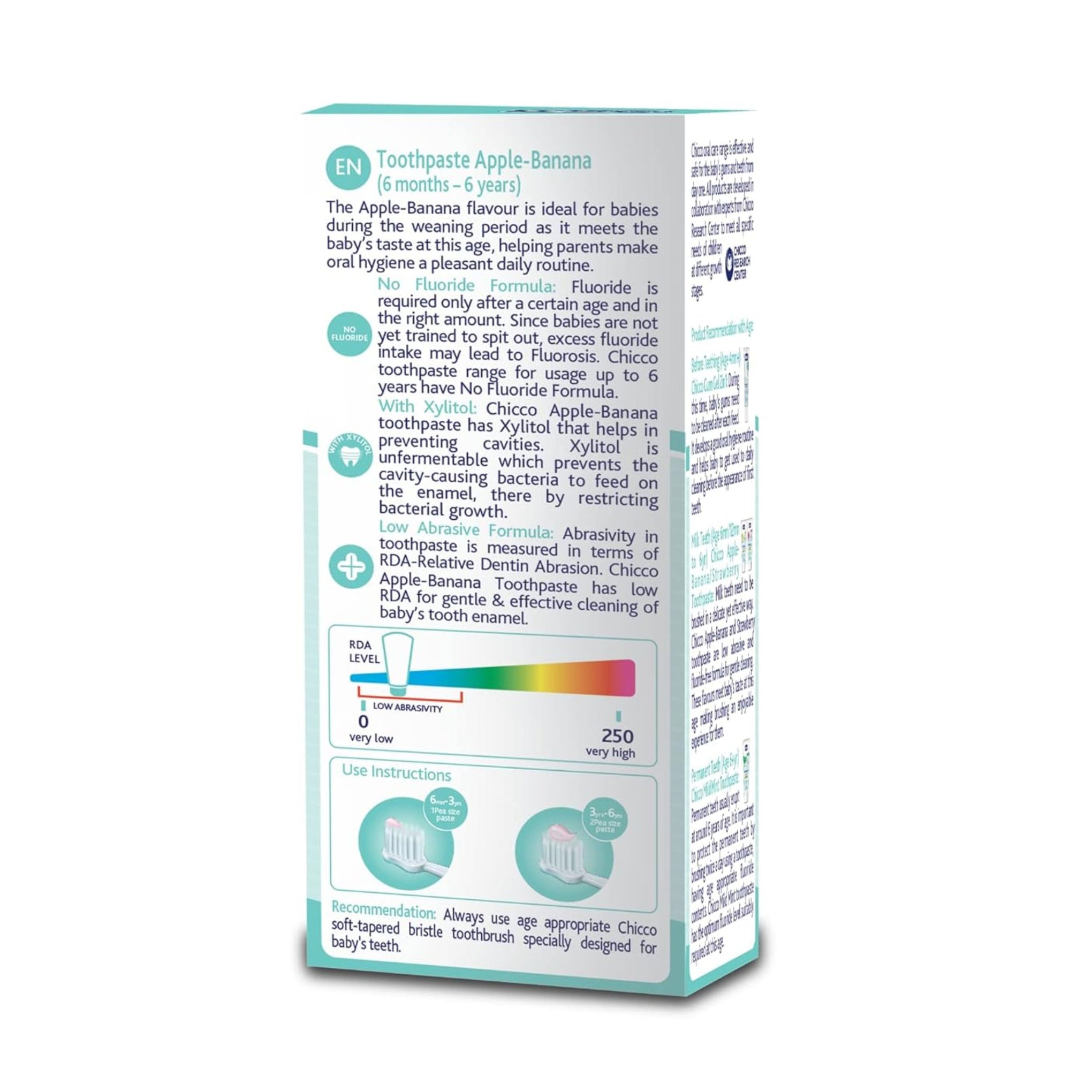 Chicco Kids Toothpaste Apple-Banana (6 Months–6 Years) | No Fluoride, With Xylitol | Low Abrasive Formula for Baby Teeth