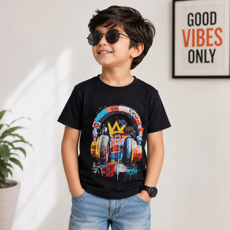 Smile Baby Boys Black Graphic T-Shirt | SMILE BABY | 4–12 Years 