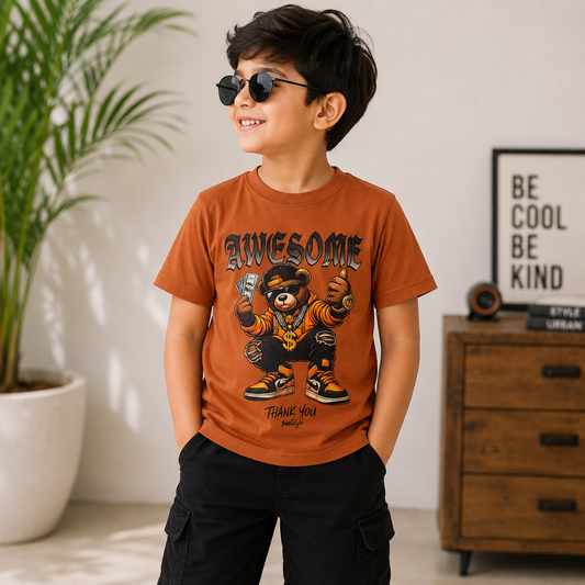 Smile Baby Boys’ Awesome Bear Graphic T-Shirt – Orange 
