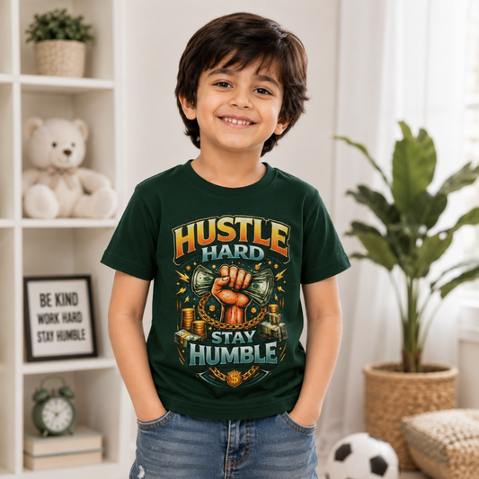 Boys Green Graphic T-Shirt – Hustle Hard Stay Humble | Smile Baby 