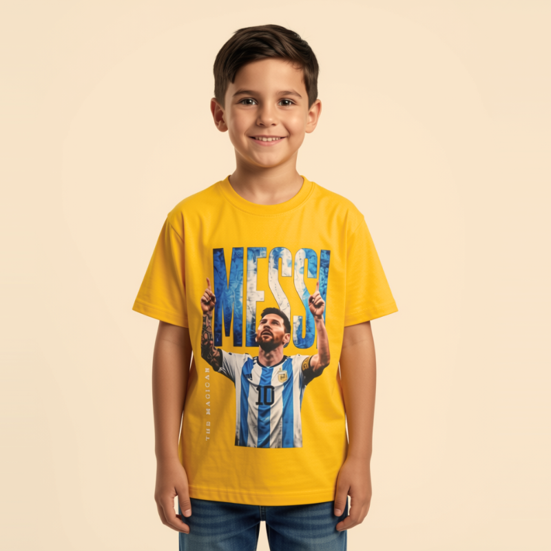 Boys Yellow Messi Graphic T-Shirt | Football Printed Kids T-Shirt – SMILE BABY 