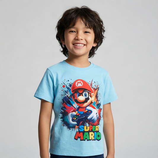 Boys Blue Super Mario Graphic T-Shirt | Kids Printed T-Shirt – SMILE BABY 