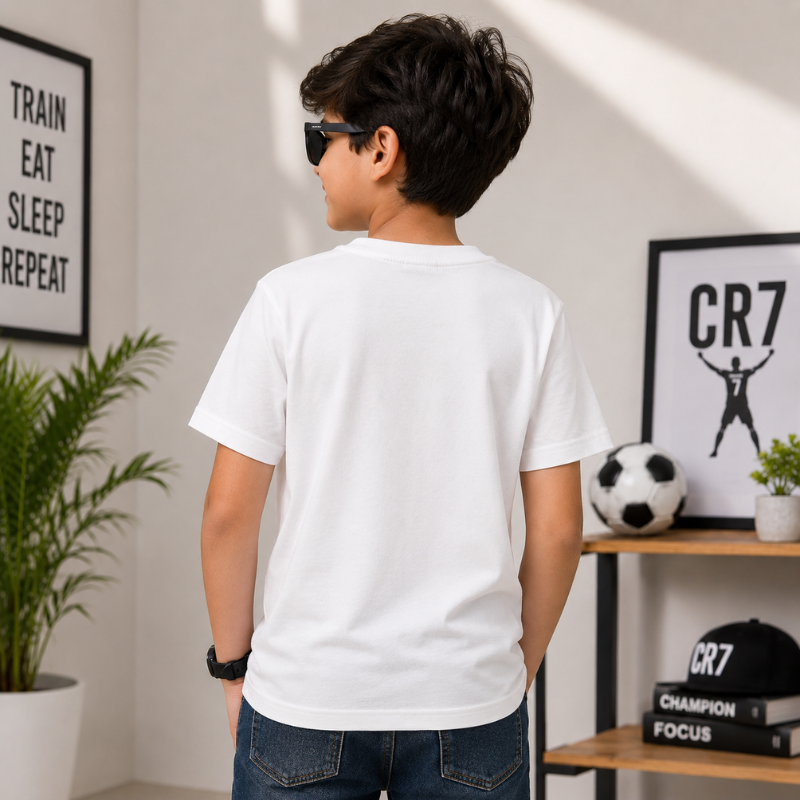 Boys Ronaldo Graphic Print T-Shirt | White Kids T-Shirt – SMILE BABY 
