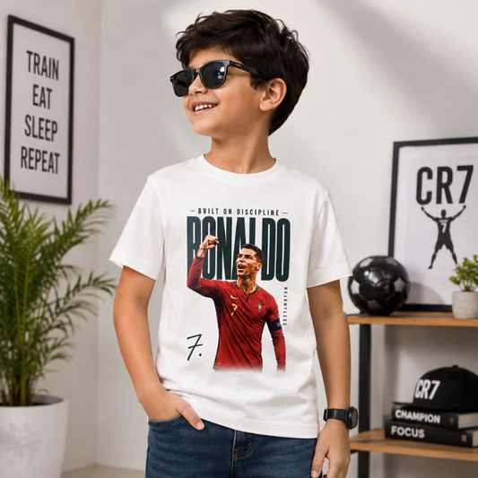 Boys Ronaldo Graphic Print T-Shirt | White Kids T-Shirt – SMILE BABY 