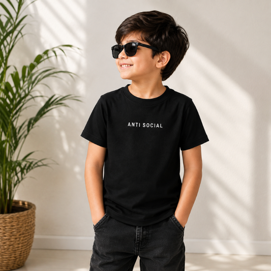 Smile Baby Kids Anti Social Printed T-Shirt | Comfortable Half Sleeve Round Neck Tee for Boys & Girls 