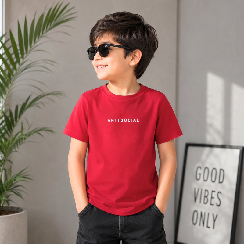 Smile Baby Kids Anti Social Printed T-Shirt | Comfortable Half Sleeve Round Neck Tee for Boys & Girls 