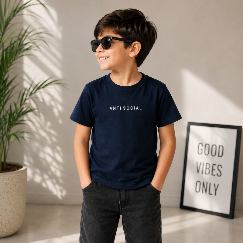 Smile Baby Kids Anti Social Printed T-Shirt | Comfortable Half Sleeve Round Neck Tee for Boys & Girls 