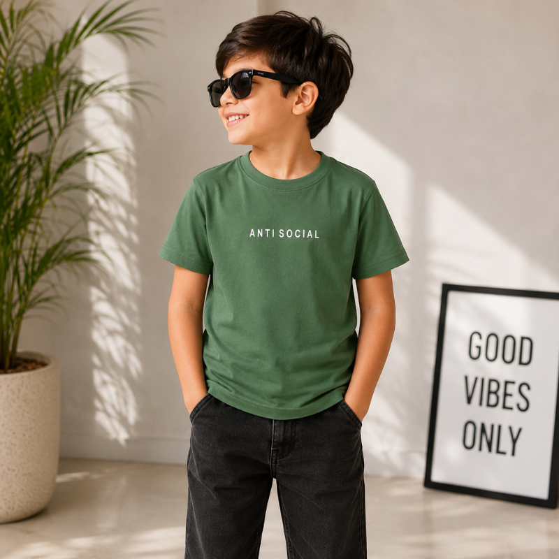 Smile Baby Kids Anti Social Printed T-Shirt | Comfortable Half Sleeve Round Neck Tee for Boys & Girls 
