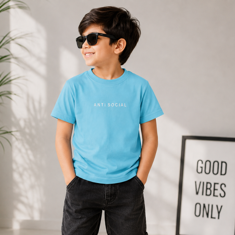Smile Baby Kids Anti Social Printed T-Shirt | Comfortable Half Sleeve Round Neck Tee for Boys & Girls 