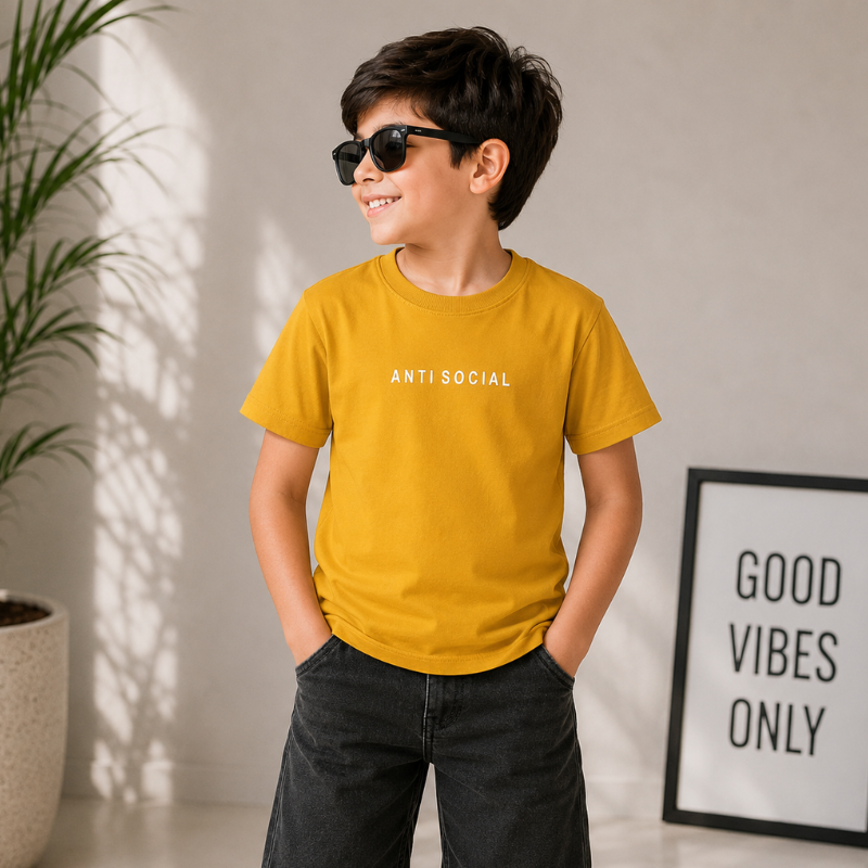Smile Baby Kids Anti Social Printed T-Shirt | Comfortable Half Sleeve Round Neck Tee for Boys & Girls 