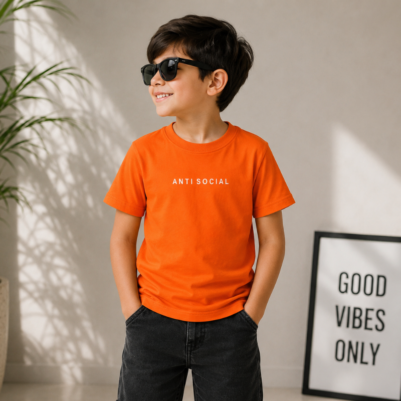 Smile Baby Kids Anti Social Printed T-Shirt | Comfortable Half Sleeve Round Neck Tee for Boys & Girls 
