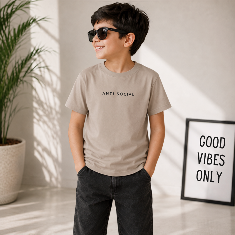 Smile Baby Kids Anti Social Printed T-Shirt | Comfortable Half Sleeve Round Neck Tee for Boys & Girls 