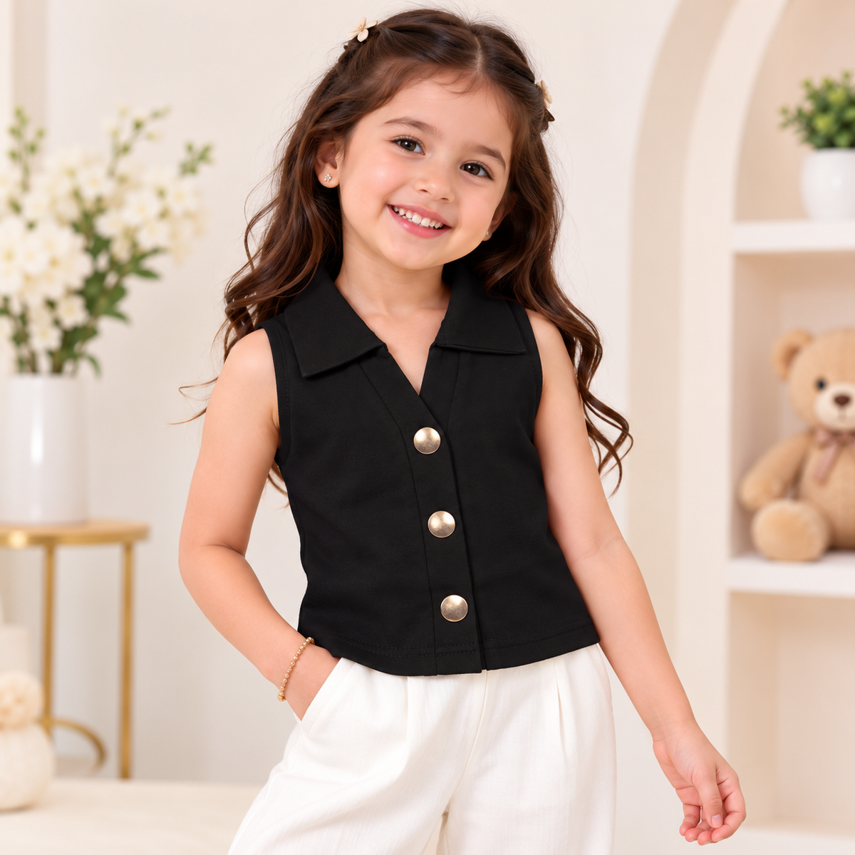 REVERSE X-TREME Girls Collared Sleeveless Vest Top | 6 Colors | 1-12 Years 