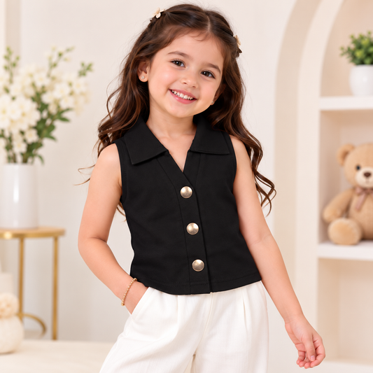 REVERSE X-TREME Girls Collared Sleeveless Vest Top | 6 Colors | 1-12 Years 