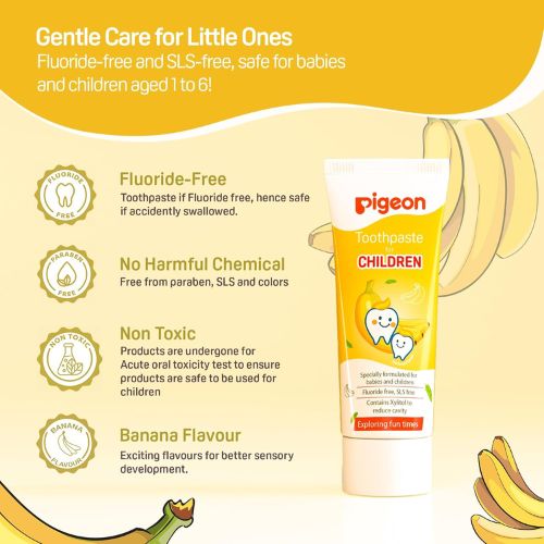 Pigeon Banana Flavor Toothpaste – Gentle, Specially Formulated for babies & Children, Fluoride Free & SLS Free - 45 g (Pack of 1)