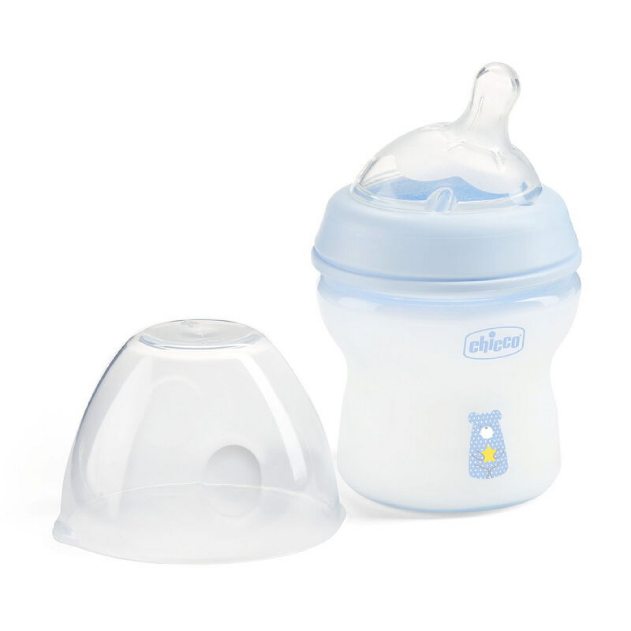 Chicco Natural Feeling Feeding Bottle for Babies |Mother Breast Like Teats|Soft Silicon, Anti-Colic Teat | Angled Teat Suitable for Newborns | with Anti-Drip Cap | BPA Free (Blue)