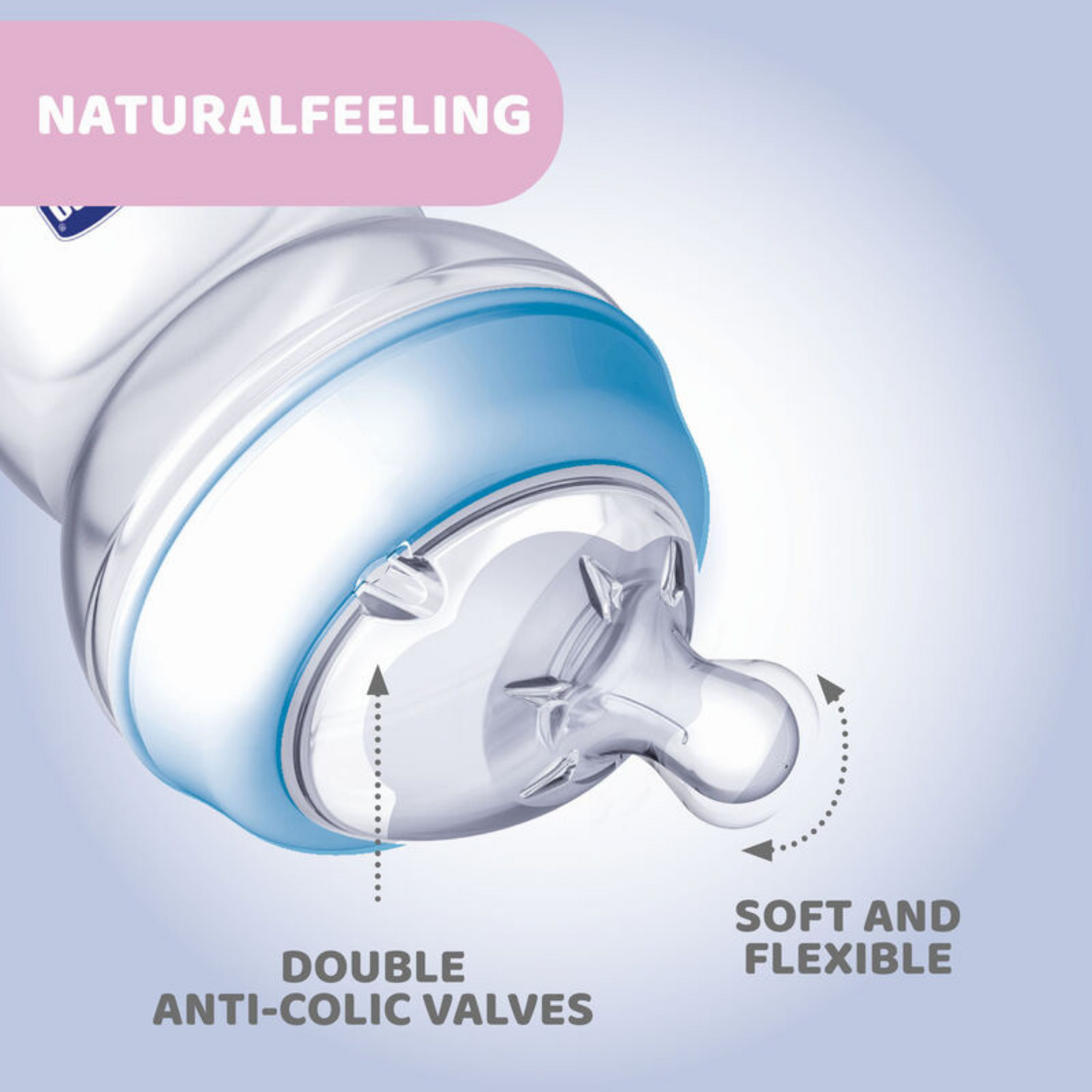 Chicco Natural Feeling Feeding Bottle for Babies |Mother Breast Like Teats|Soft Silicon, Anti-Colic Teat | Angled Teat Suitable for Newborns | with Anti-Drip Cap | BPA Free (Blue)