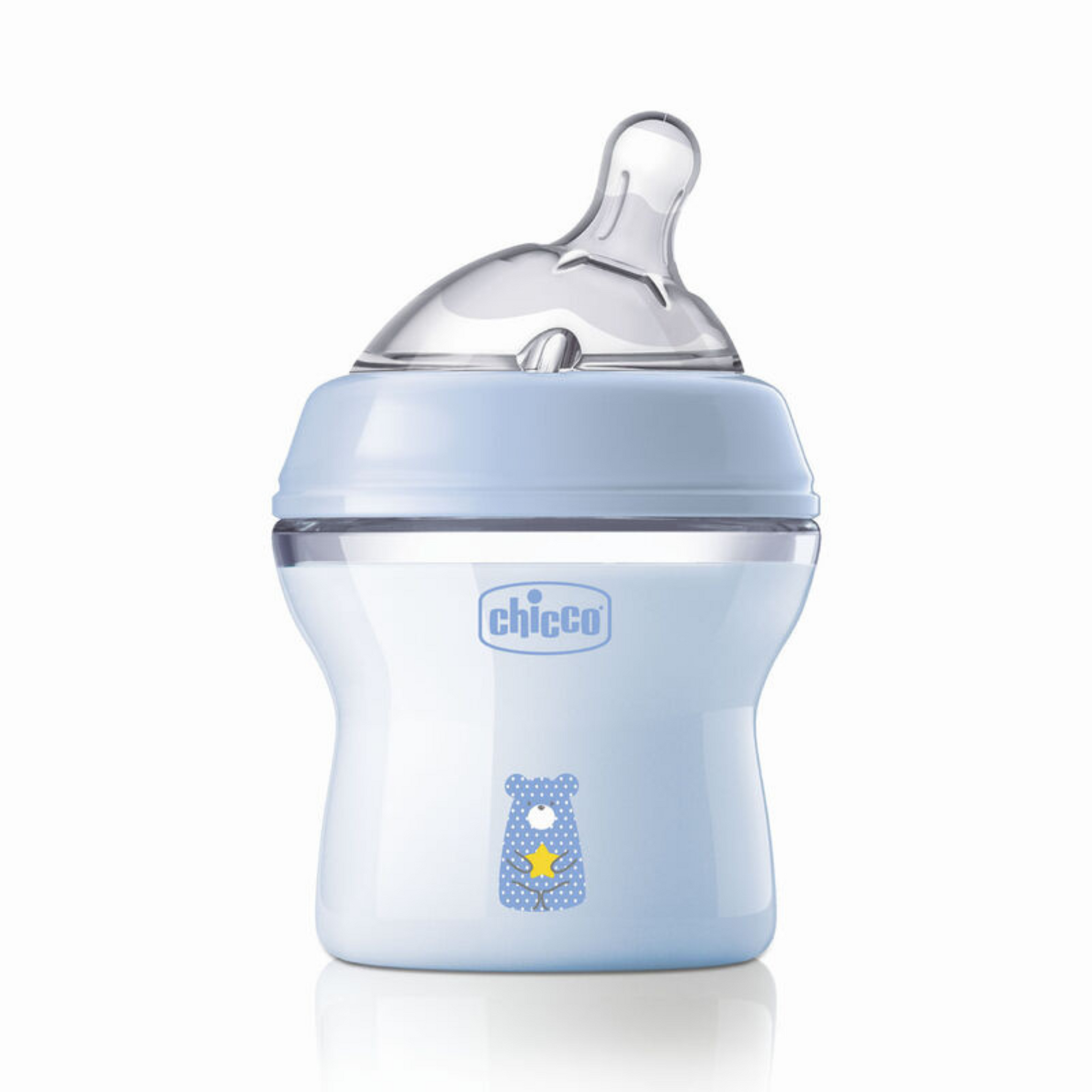 Chicco Natural Feeling Feeding Bottle for Babies |Mother Breast Like Teats|Soft Silicon, Anti-Colic Teat | Angled Teat Suitable for Newborns | with Anti-Drip Cap | BPA Free (Blue)
