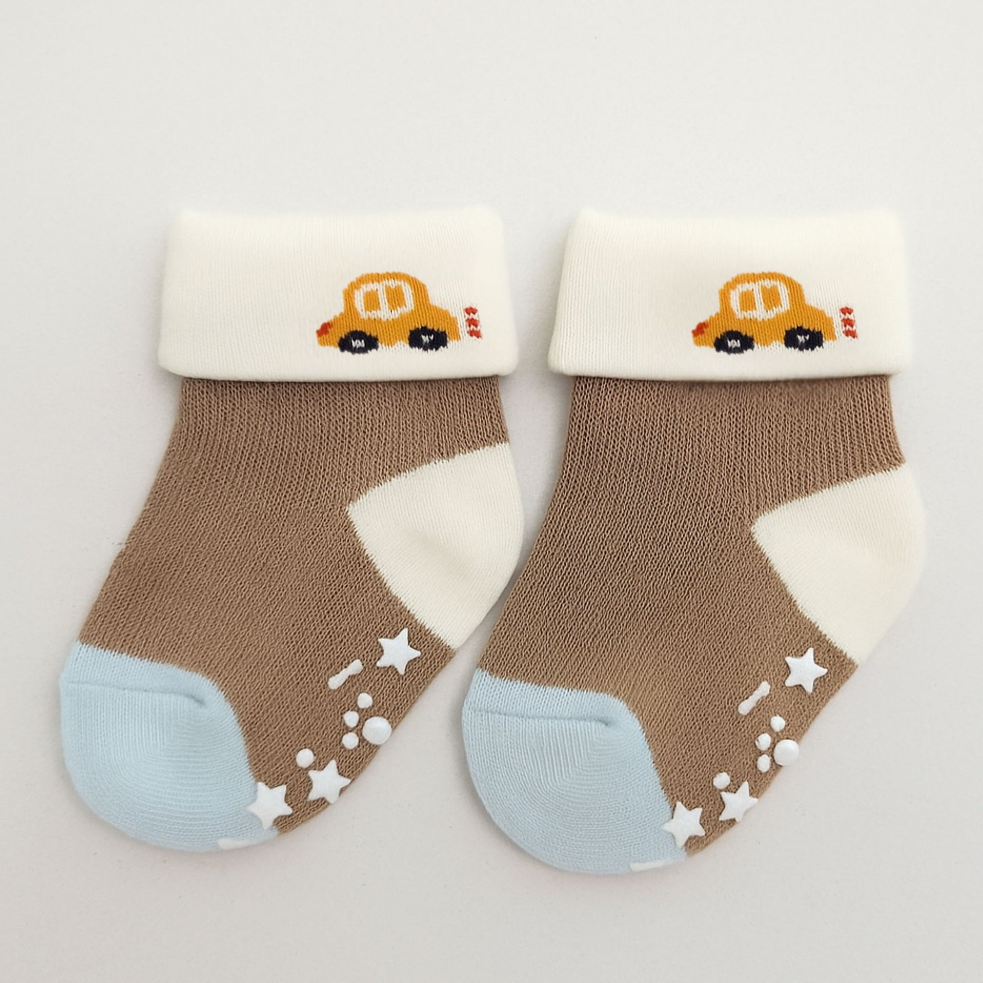 Smile Baby Unisex Anti-Slip Cotton Socks for Infants – Soft, Breathable & Stretchable Baby Socks (Pack of 3, Car & Truck Design)