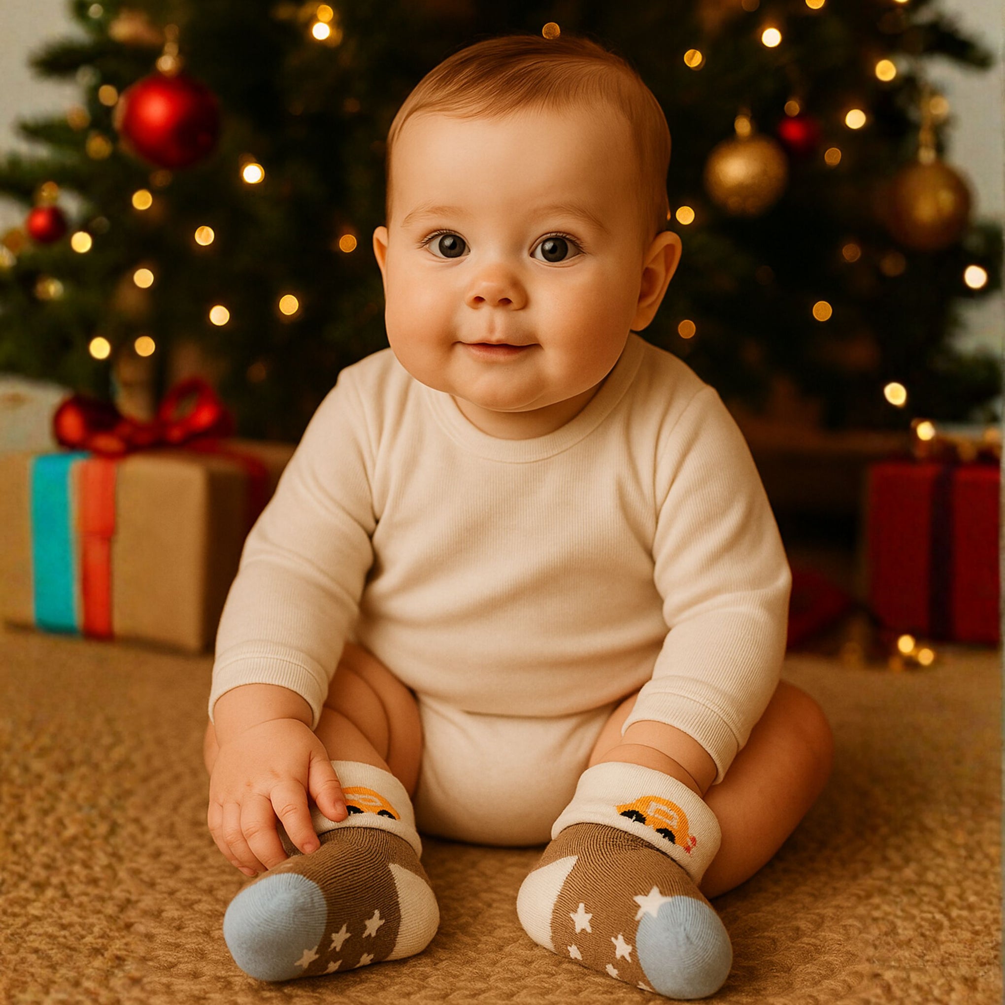 Smile Baby Unisex Anti-Slip Cotton Socks for Infants – Soft, Breathable & Stretchable Baby Socks (Pack of 3, Car & Truck Design)