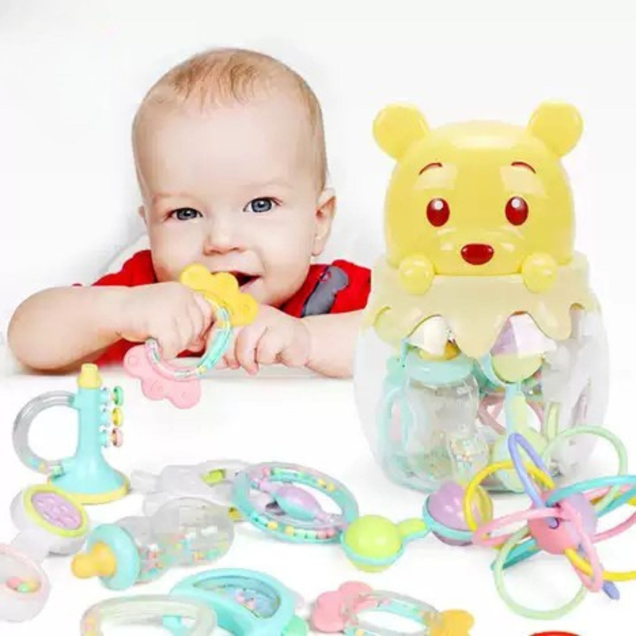 Smile Baby 11-Piece Baby Rattle & Teether Toy Set – BPA Free, Non-Toxic, Musical & Educational Toys for Newborns & Infants with Cute Bear Storage Box