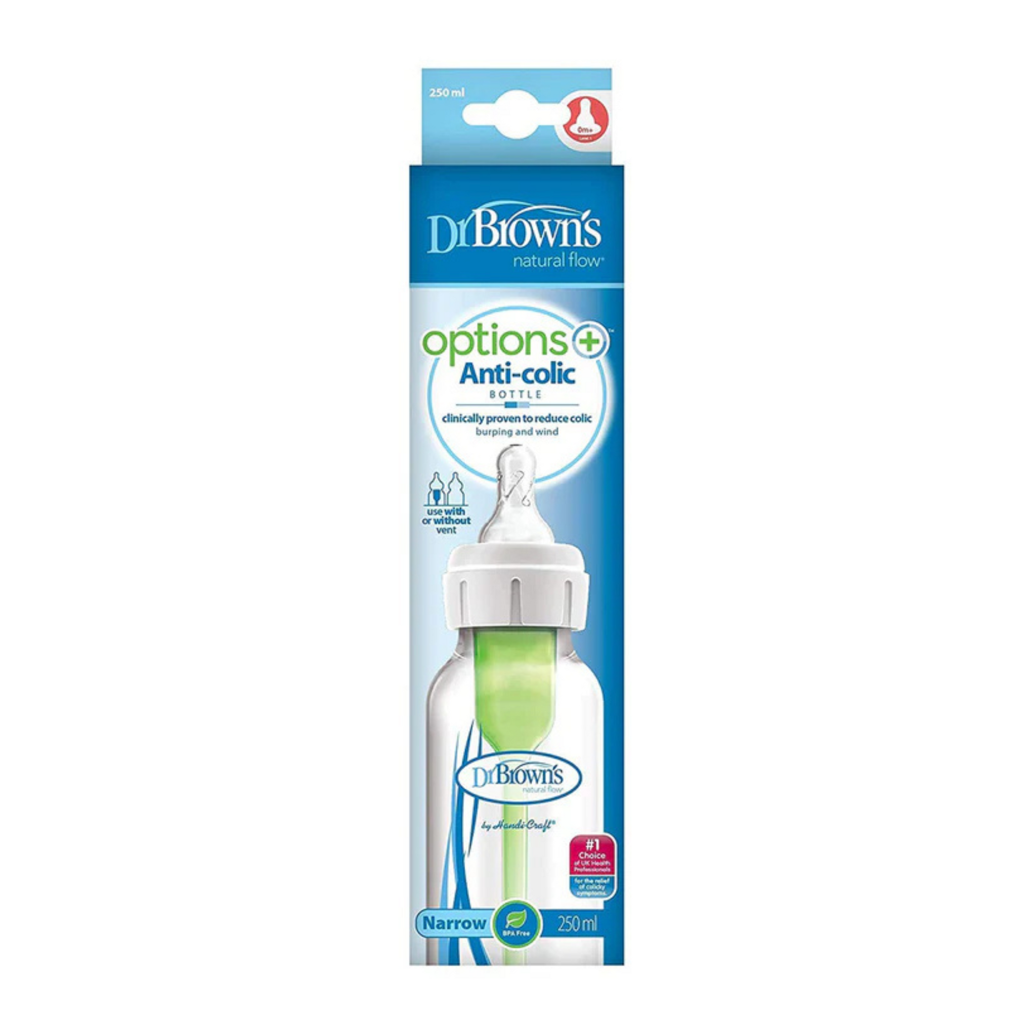 Dr. Brown's Options+ Narrow Neck Feeding Bottle-Anti Colic-250 ml-White-0 to 3M