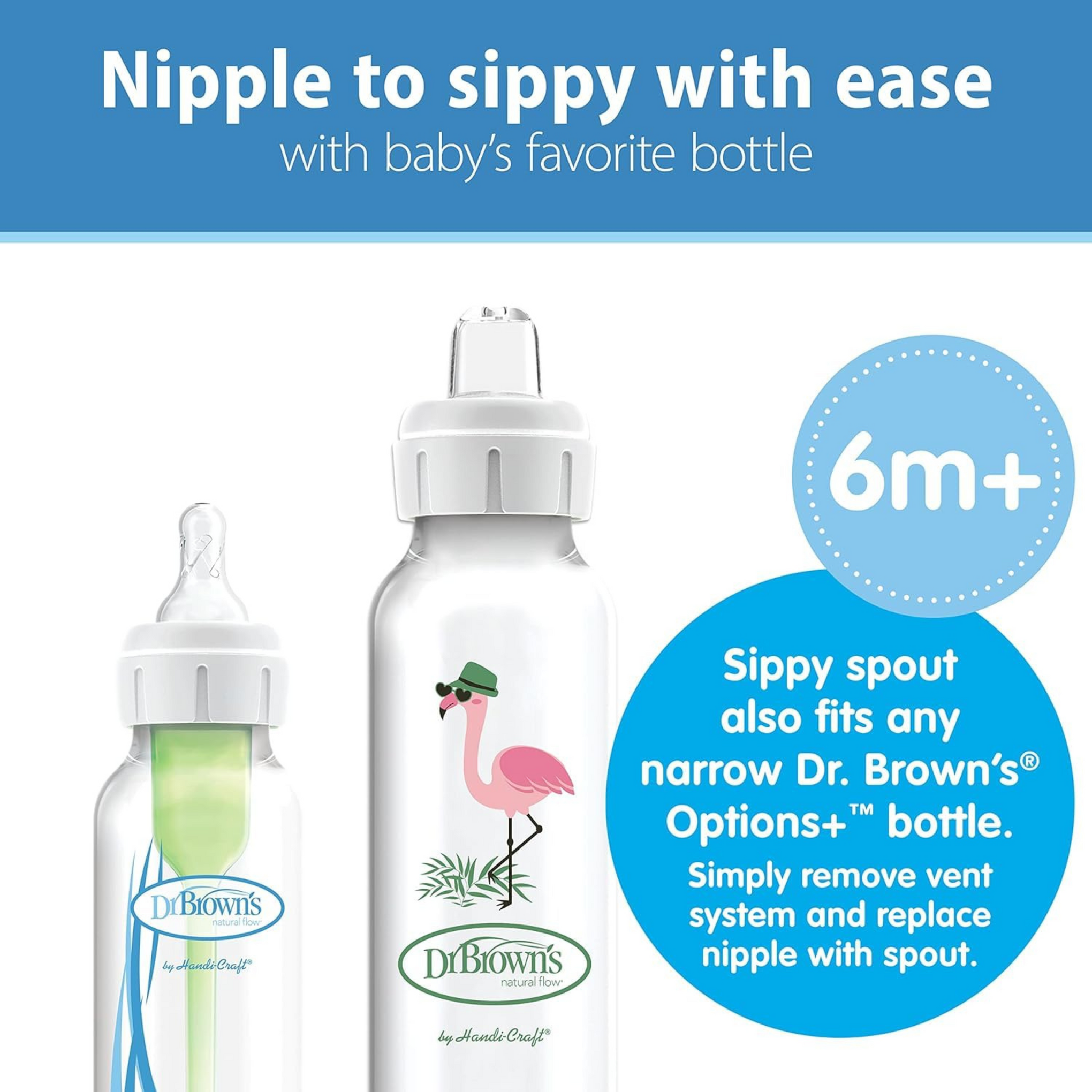 Dr. Brown's Sippy Spout Baby Bottle,8 Ounce,Flamingo 250ml
