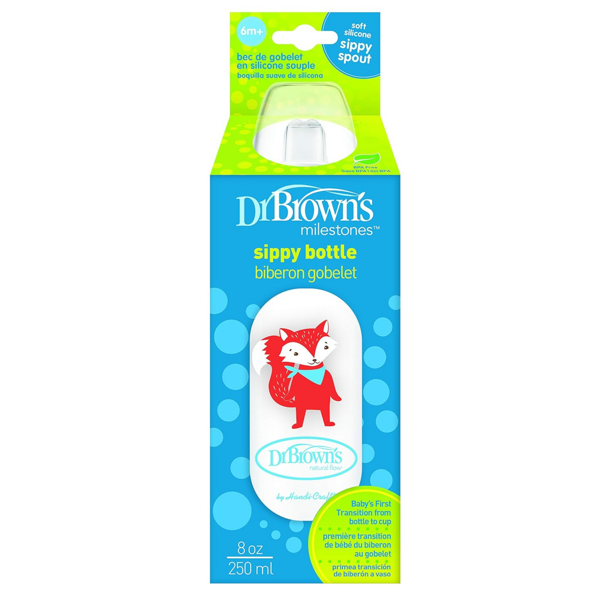 Dr. Brown's Milestones Narrow Sippy Bottle, 100% Silicone Soft Sippy Spout, 8oz/250mL, Fox, 6m+ Visit the Dr. Brown's Store
