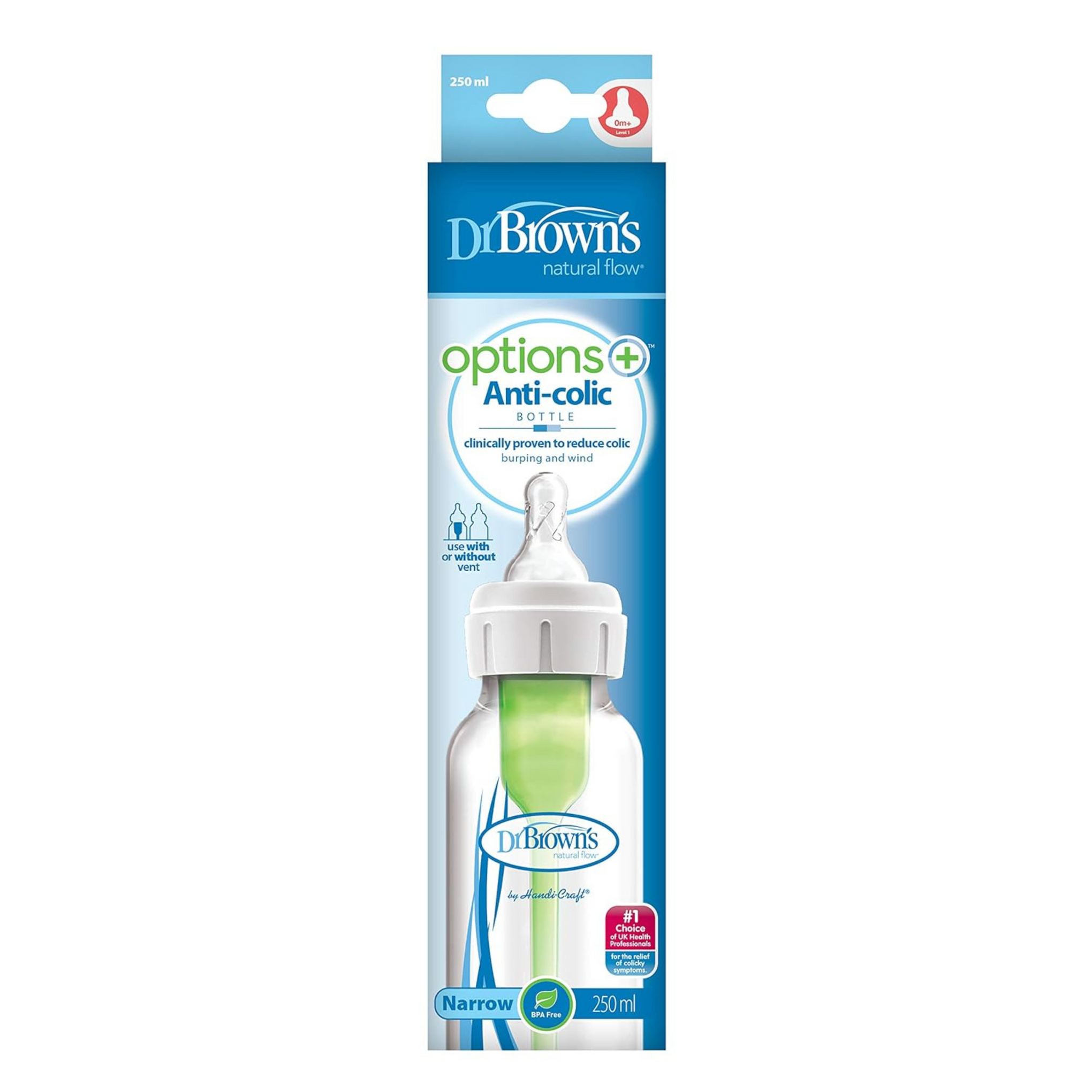 Dr. Brown's Narrow Neck Options Baby Bottle (250 Ml, Multicolour) 81405