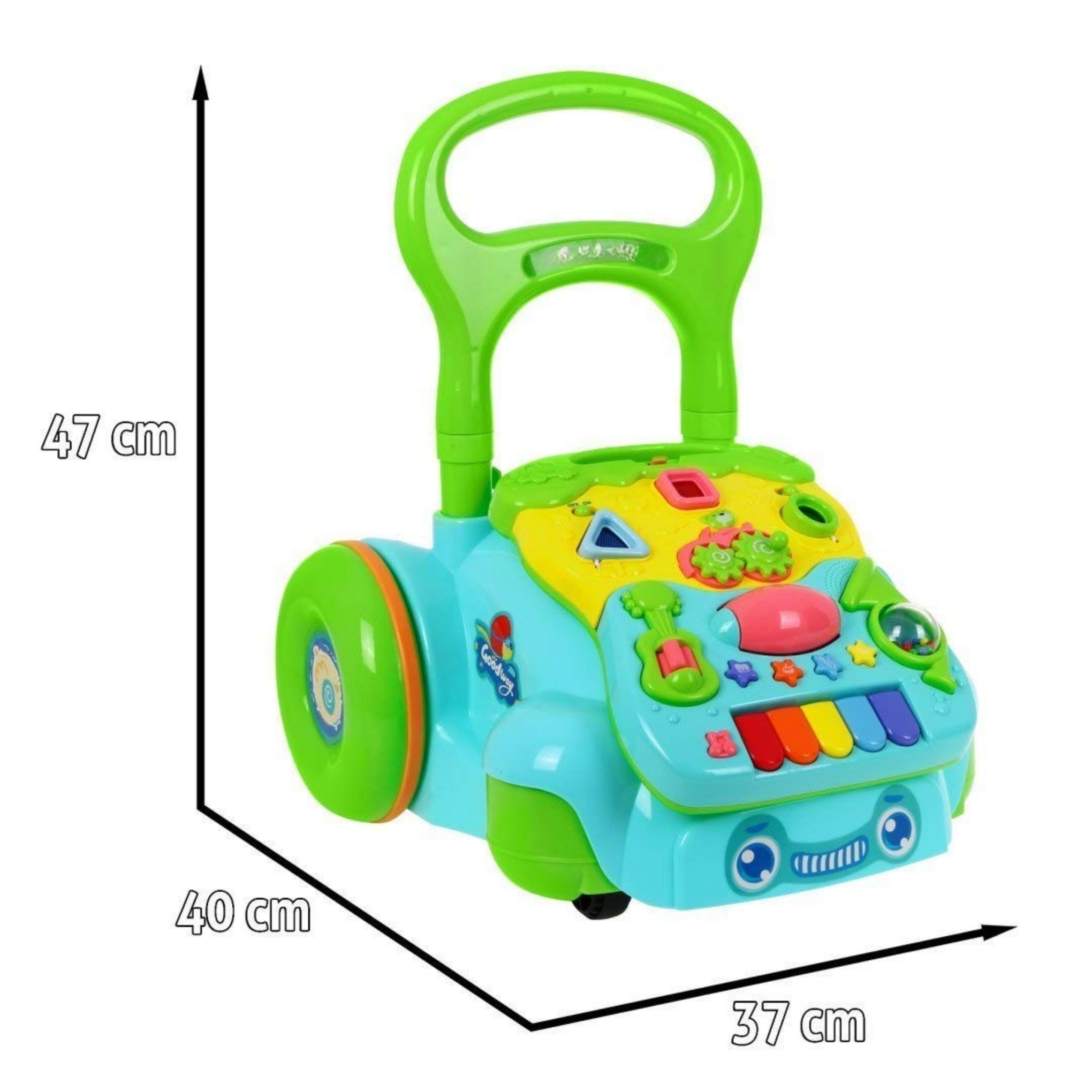 Smile Baby Baby Walker - Blue/Green, Sit-to-Stand Activity Push and Pull Walker for Babies with Music and Light
