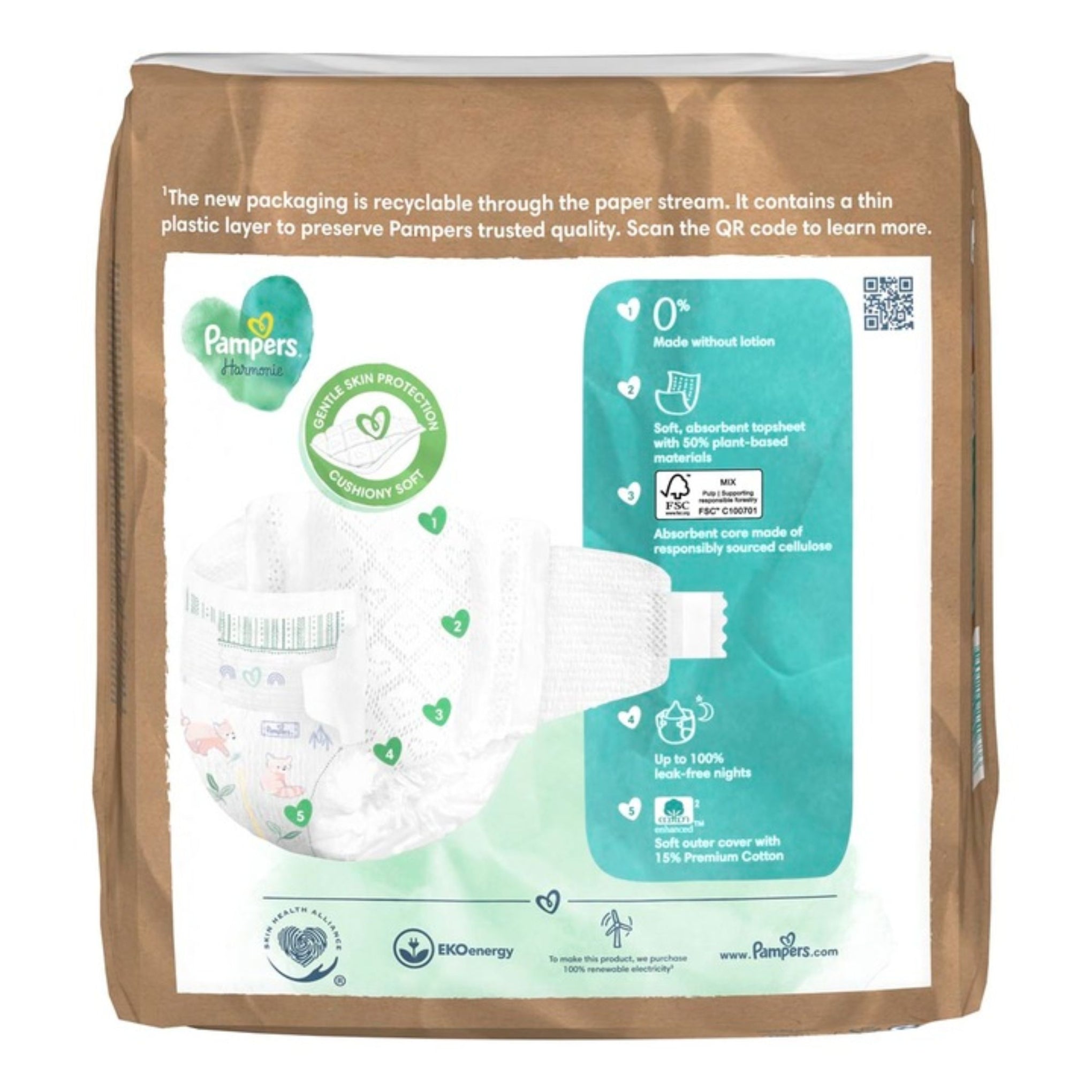 Pampers Harmonie Baby Nappies Single Pack, Size 4 (9 kg-14 kg), Pack of 24, Gentle Skin Protection and Plant-Based Ingredients