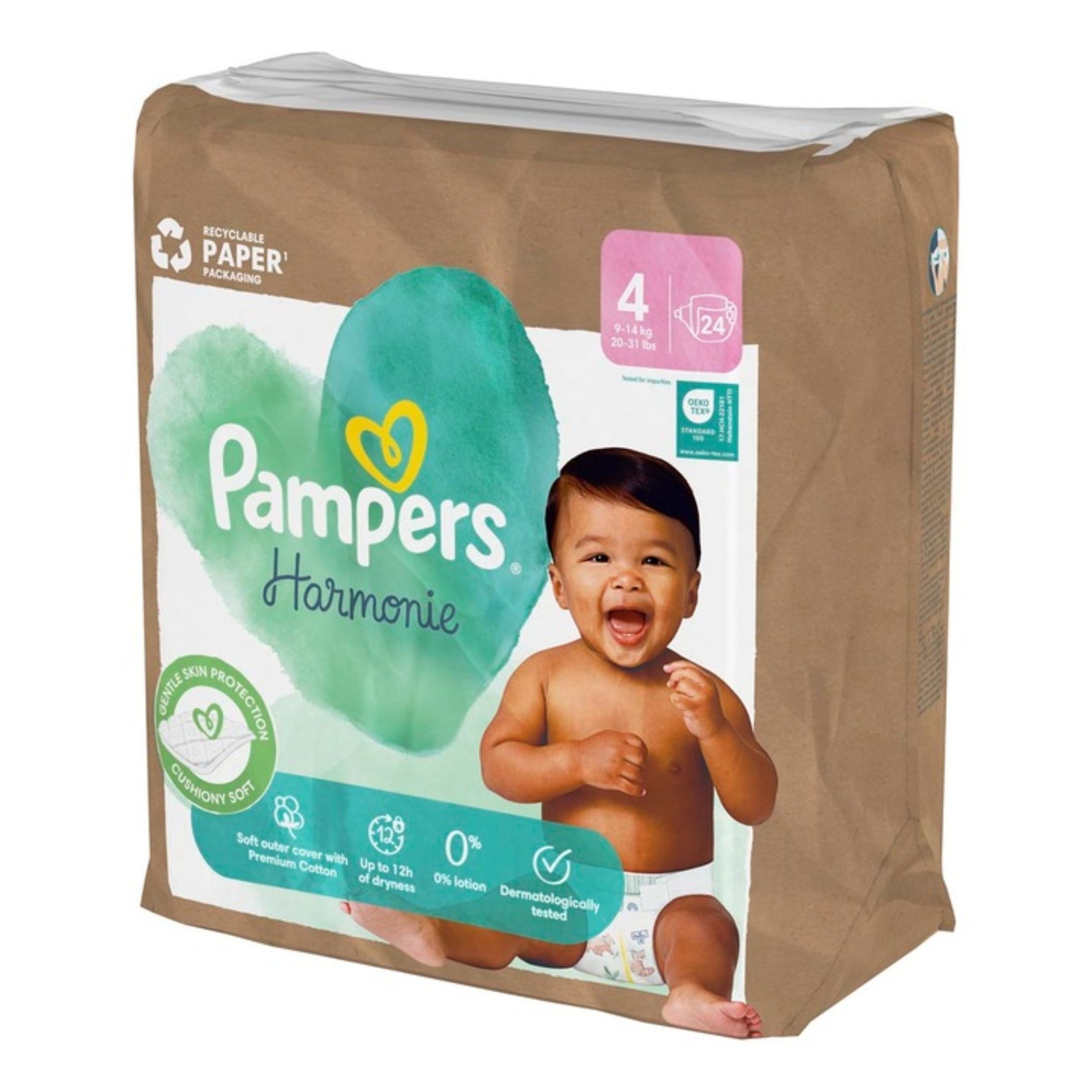 Pampers Harmonie Baby Nappies Single Pack, Size 4 (9 kg-14 kg), Pack of 24, Gentle Skin Protection and Plant-Based Ingredients