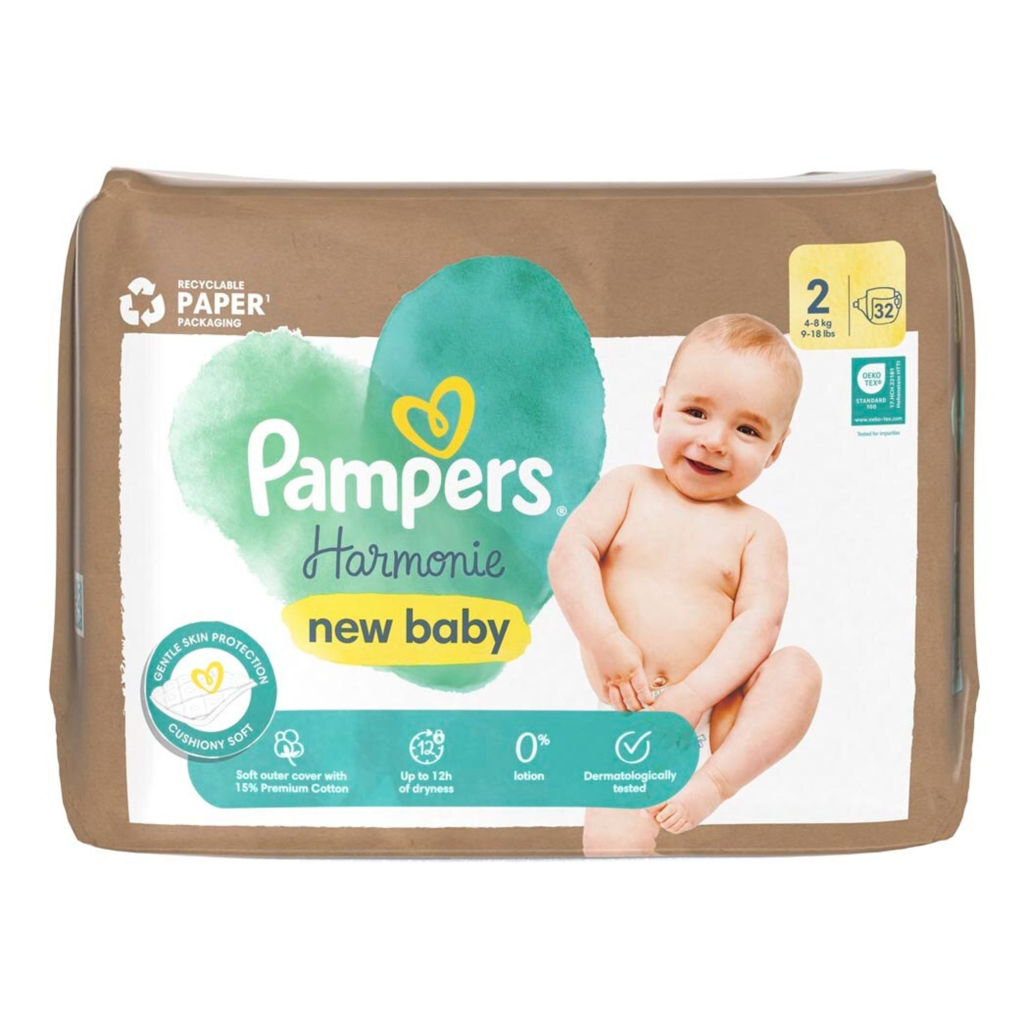 Pampers Baby Nappies Harmonie Single Pack, Size 2 (4-8 kg), Pack of32 , Gentle Skin Protection and Plant-Based