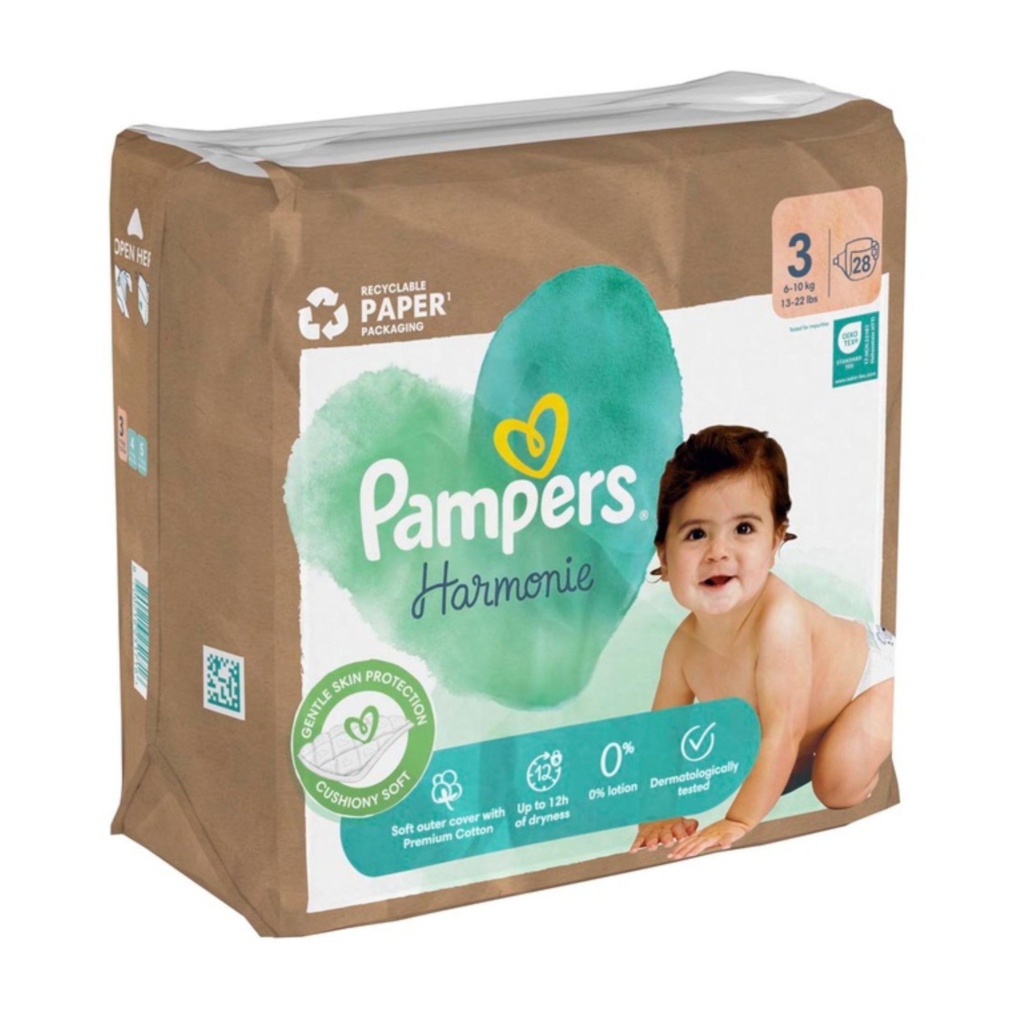 Pampers Harmonie Baby Nappies Single Pack, Size 3 (6 kg-10 kg), Pack of 28, Gentle Skin Protection and Plant-Based Ingredients