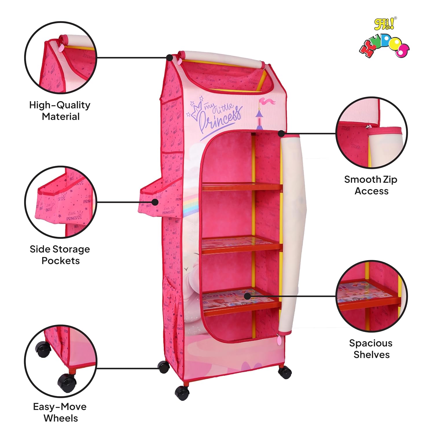 DISNEY Kids Princess Fabric Wardrobe Organizer with Wheels – “My Little Princess” Portable Storage Closet for Girls