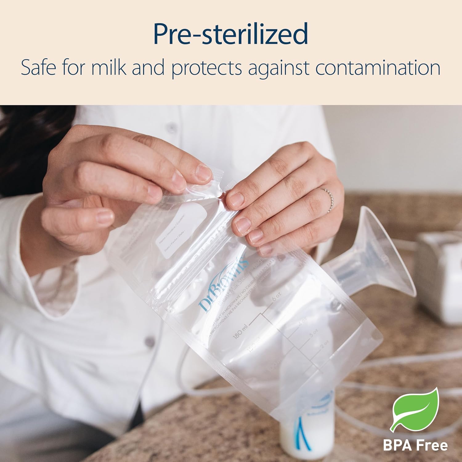 Dr. Brown's Breastmilk Storage Bags Pack of 25 | Pre-Sterilized Leak-Proof Breast Milk Storage Bags | BPA-Free | 180ml