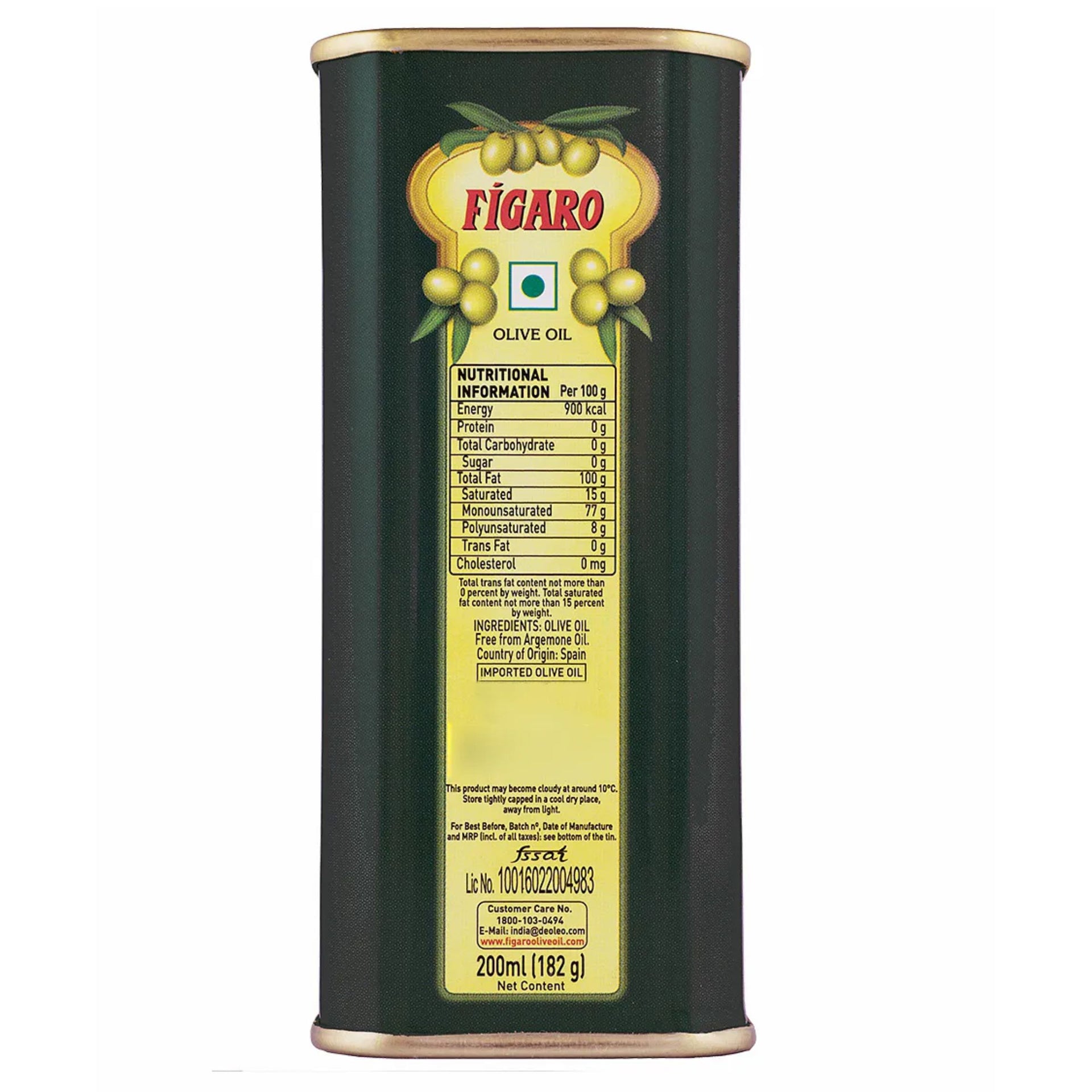 Figaro Olive Oil 200 ml | Imported Spanish Olive Oil | Edible Grade | High MUFA | 0% Cholesterol & Trans Fat | Enriched with Vitamin E