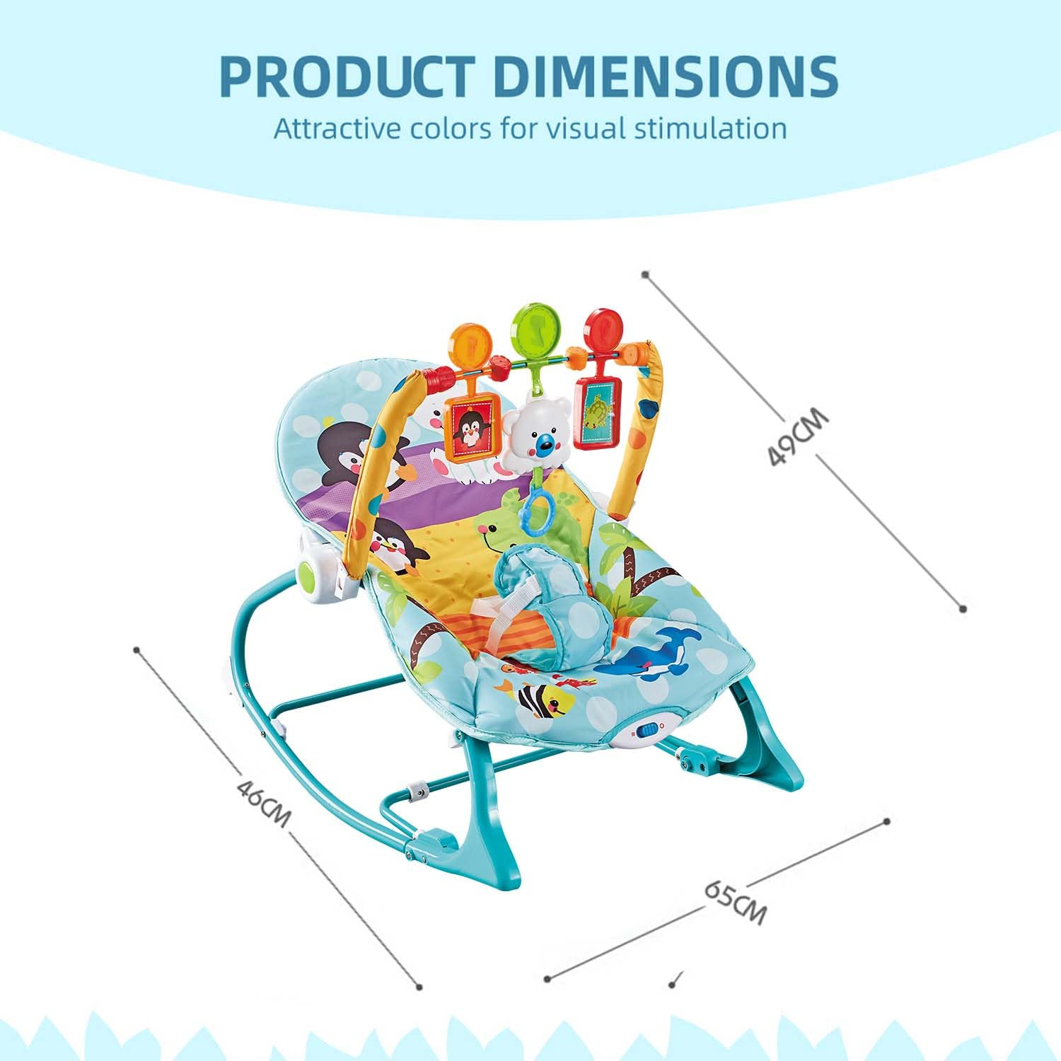 Smile Baby Infant-to-Toddler Rocker | Calming Vibrations, Adjustable Recline, Musical Toy Bar & Deep Cradle Seat – Penguin Theme (Blue)