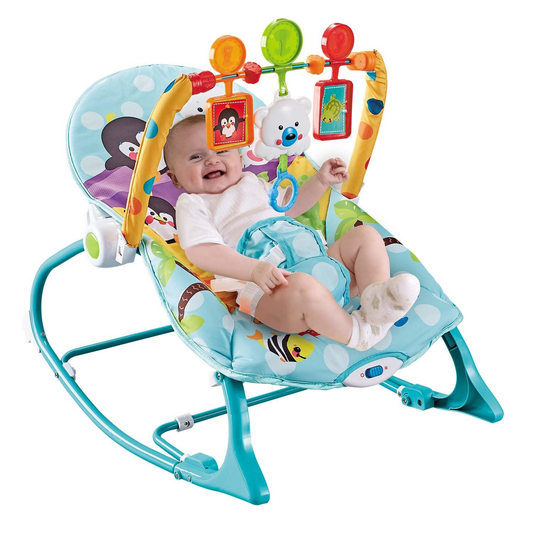 Smile Baby Infant-to-Toddler Rocker | Calming Vibrations, Adjustable Recline, Musical Toy Bar & Deep Cradle Seat – Penguin Theme (Blue)