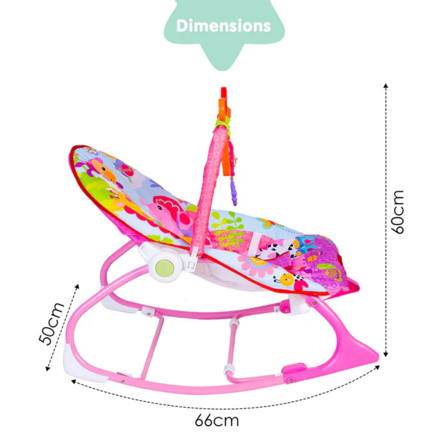 Smile Baby Safari-Themed Baby Rocker & Bouncer | Calming Vibrations, Soft Fabric Seat, Adjustable Recline, Removable Toy Arch & 3-Point Safety Harness – Pink