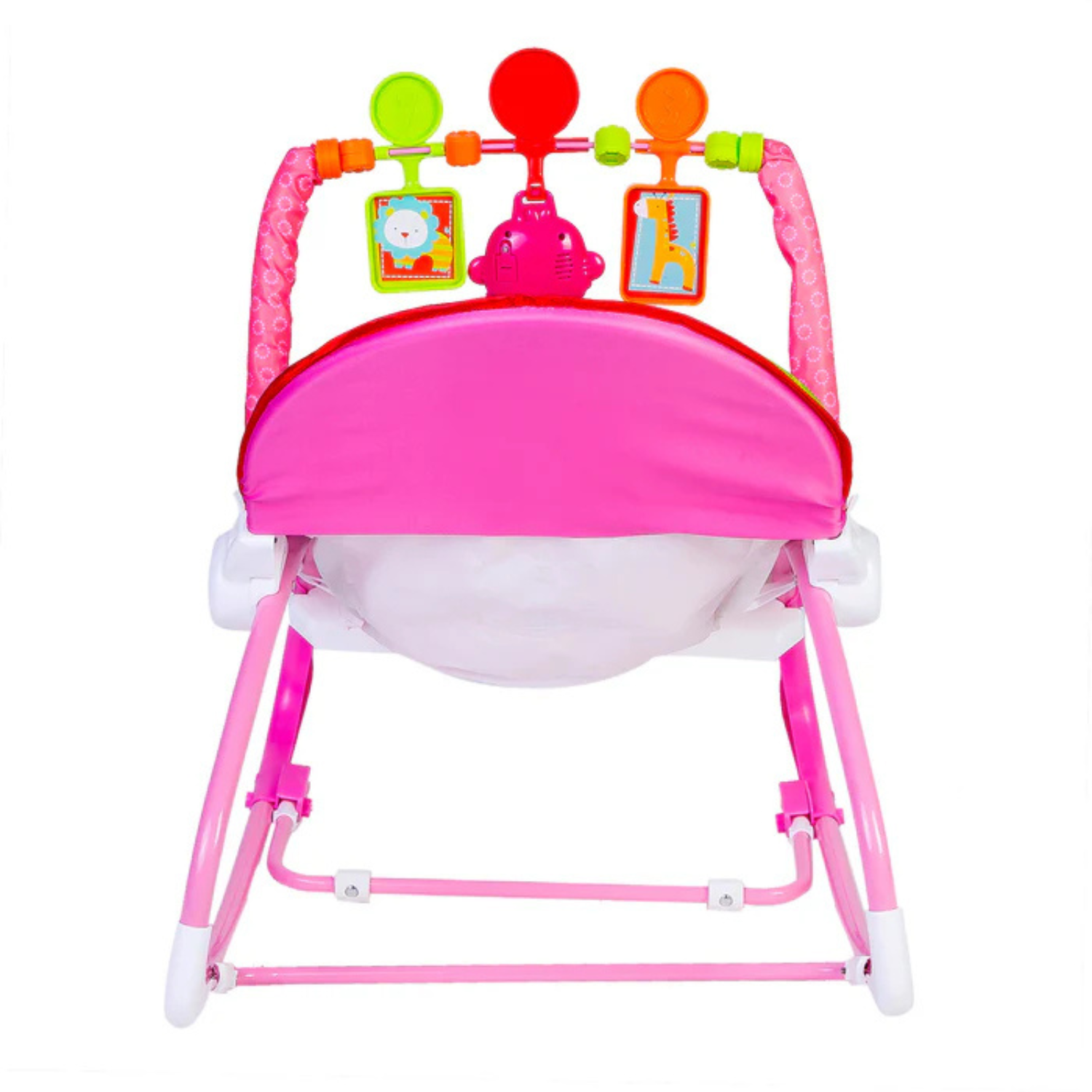 Smile Baby Safari-Themed Baby Rocker & Bouncer | Calming Vibrations, Soft Fabric Seat, Adjustable Recline, Removable Toy Arch & 3-Point Safety Harness – Pink