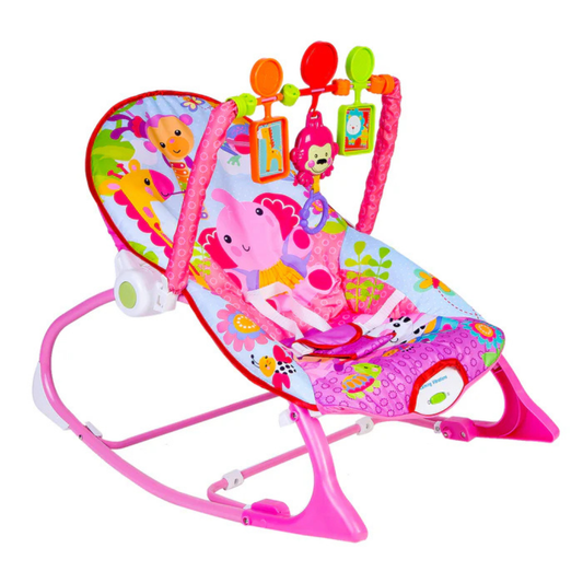 Smile Baby Safari-Themed Baby Rocker & Bouncer | Calming Vibrations, Soft Fabric Seat, Adjustable Recline, Removable Toy Arch & 3-Point Safety Harness – Pink